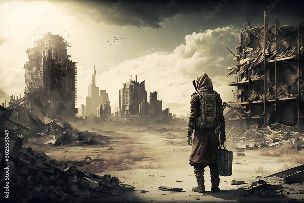 Post Apocalyptic Wasteland With Ruins Of Buildings Post Apocalyptic Wasteland With Ruins Of Buildings