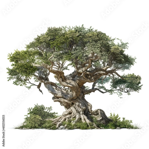 Detailed botanical illustration of a tree on a white background. Generative AI