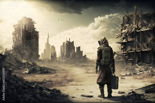 Post Apocalyptic Wasteland With Ruins Of Buildings