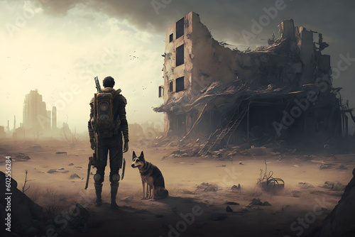 Post Apocalyptic Wasteland With Ruins Of Buildings