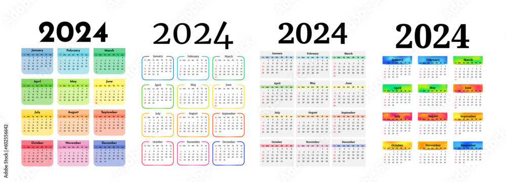 Calendar for 2024 isolated on a white background Calendar for 2024 isolated on a white background