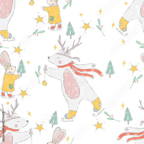 cute baby boy girl animals note room print textured hand made illustration seamless pattern whale rabbit bear ice deer