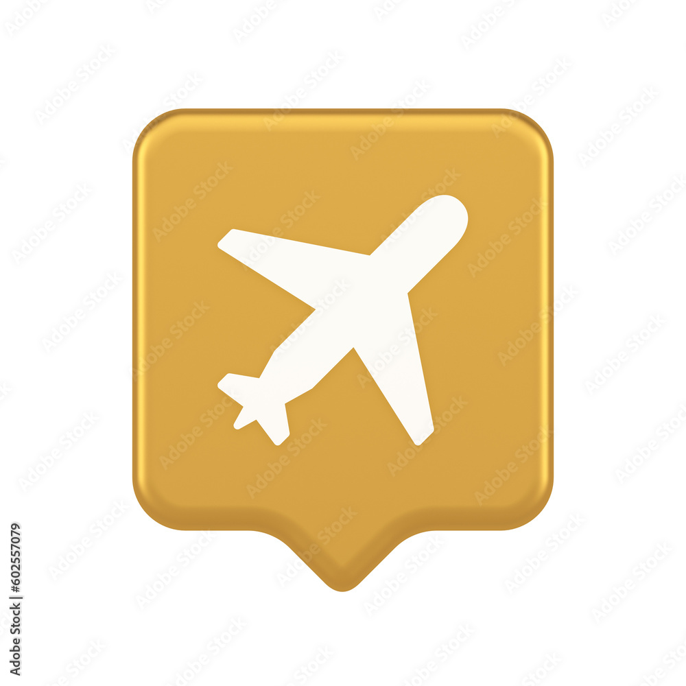 Airplane plane travel button flying vehicle commercial jet navigation 3d realistic speech bubble icon