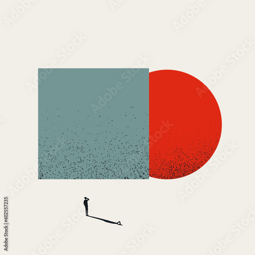 Businessman reveals innovation, symbolizing a revealing announcement of a new idea and innovation. Minimal illustration