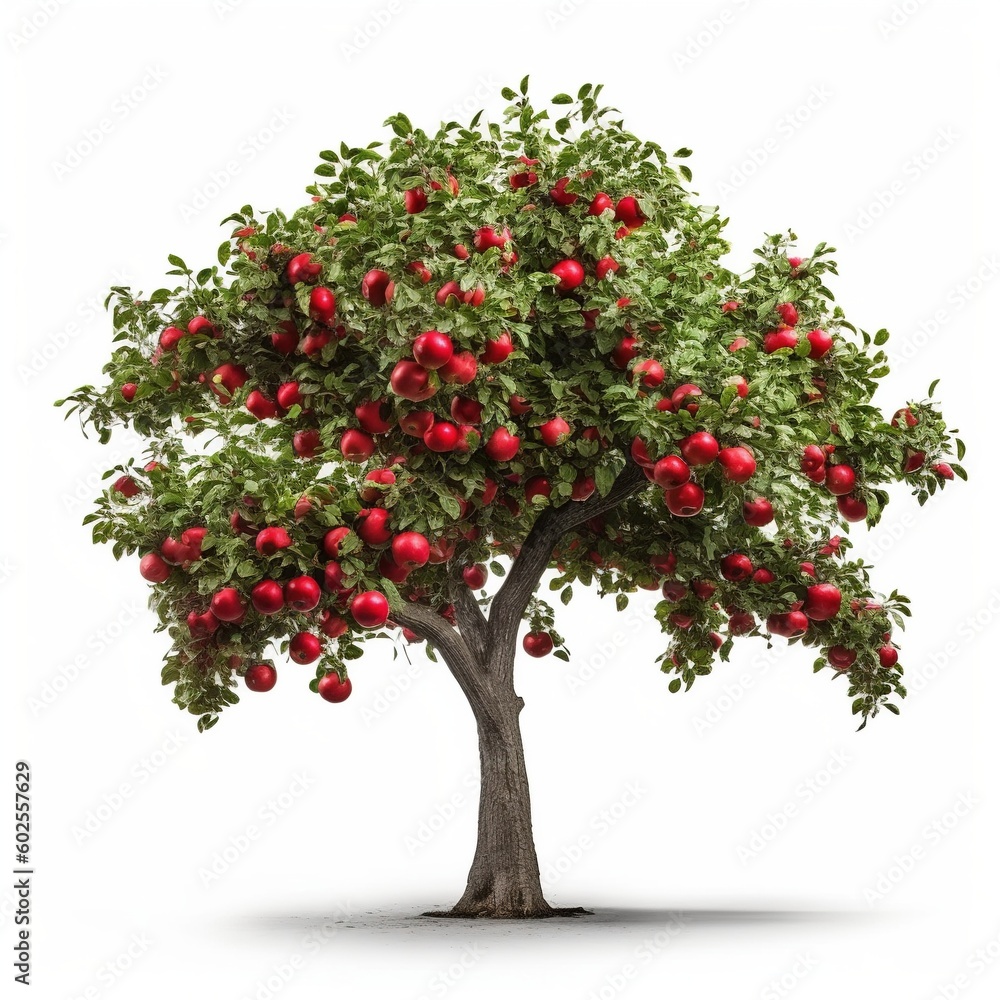 apple tree with ripe apples on white background- Ai