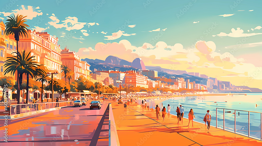 Illustration of beautiful view of the city of Nice, France