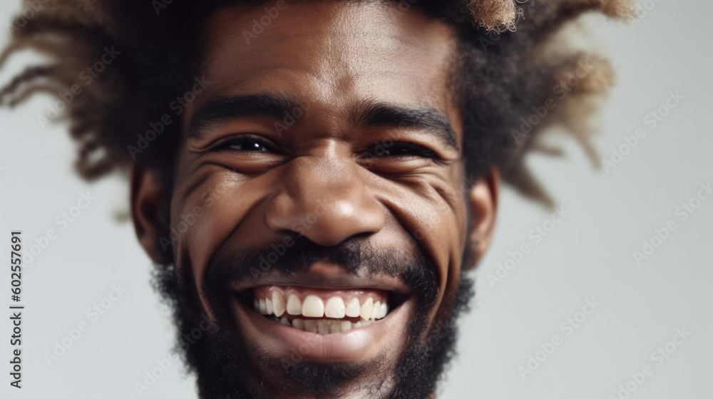 A closeup portrait of an African handsome smiling young man radiates joy and confidence on a white studio background. Generative AI A closeup portrait of an African handsome smiling young man radiates joy and confidence on a white studio background. Generative AI