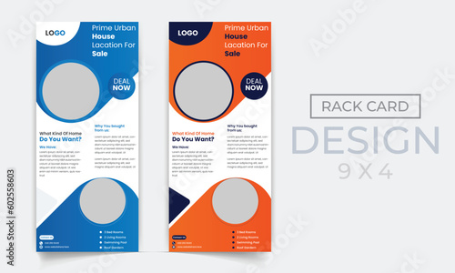Modern horizontal rack card design template for corporate business, real estate, agency, home sale, explainer card