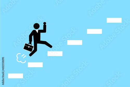 Businessman stepping up.
Salary raise concept.