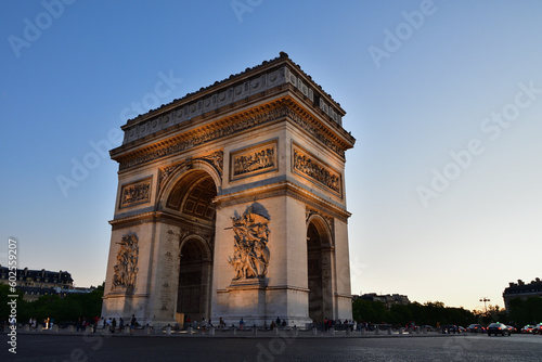 Paris, France. Arc de Triomphe at dusk. July 3, 2022.