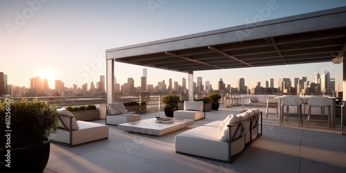 Sleek Modern Rooftop Lounge View AI Generated Generative AI © ArquitecAi