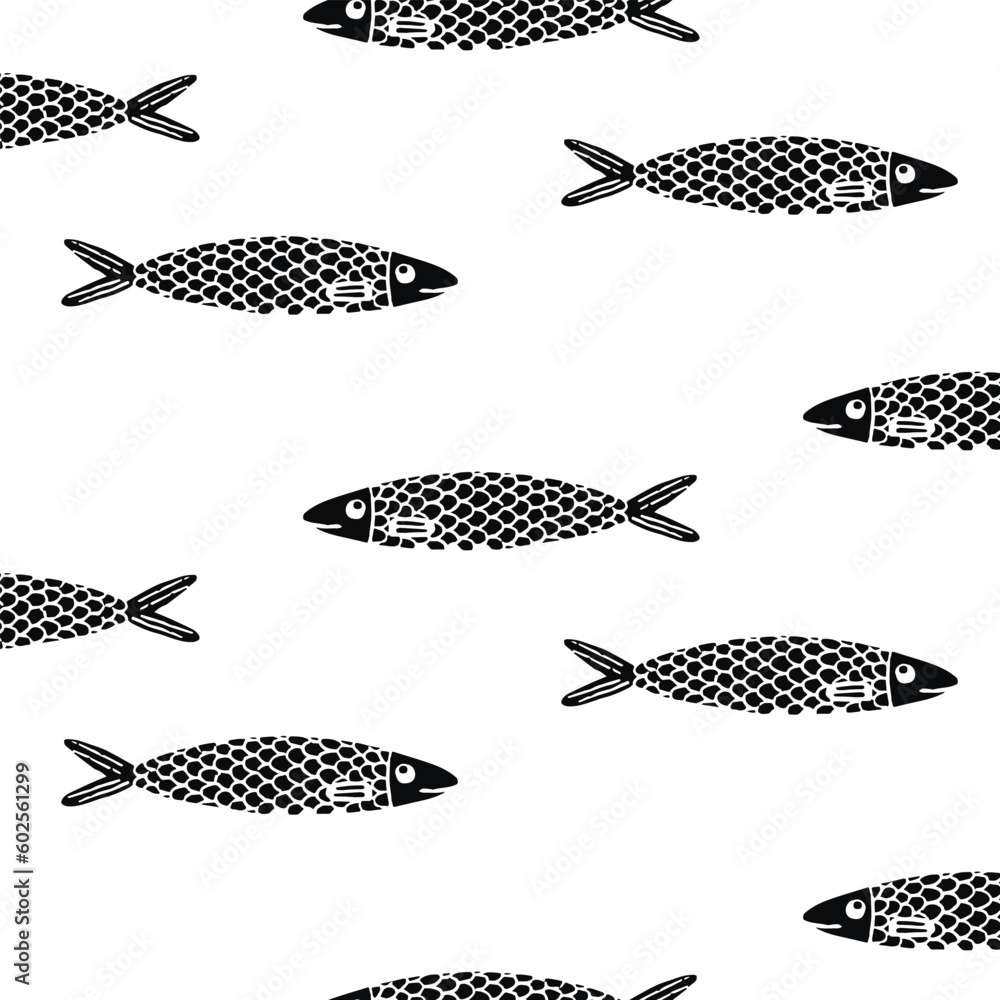 Minimal Fish Pattern Seamless pattern with fish on a white background. Seamless pattern with ...