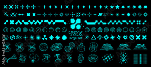 Y2K trendy shapes and 3d vector geometric figures, millennial symbols, signs and icons, large collection of shapes.