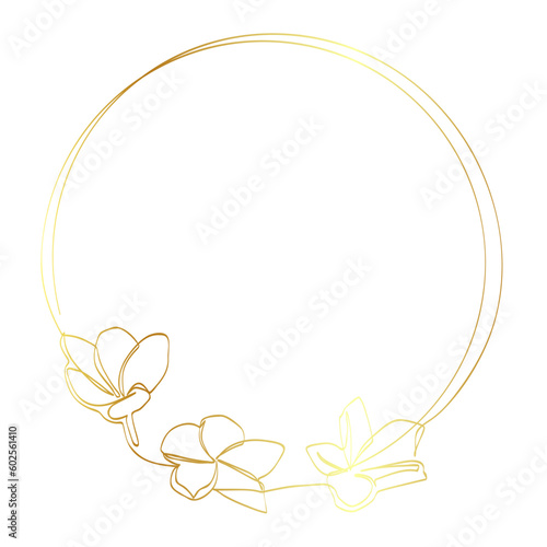 gold frangipani and circle frame in simple sketch vector single or continuous line