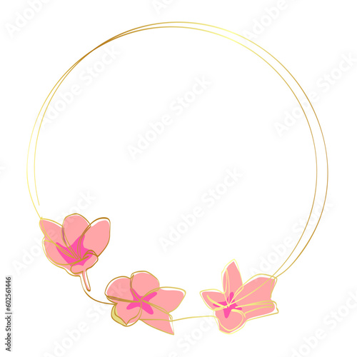 gold frangipani and circle frame in simple sketch vector single or continuous line