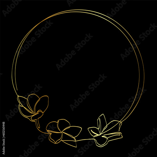 gold frangipani and circle frame in simple sketch vector single or continuous line