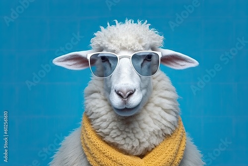 Funny sheep wearing sunglasses. Generative AI.
