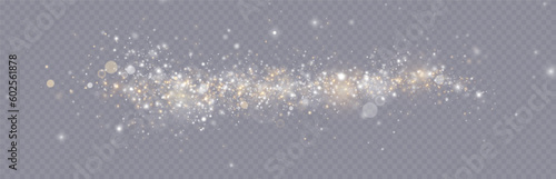 Golden glitter.Light effect.Glittering particles background. Gold dust on a transparent background.