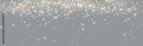 Golden glitter.Light effect.Glittering particles background. Gold dust on a transparent background.