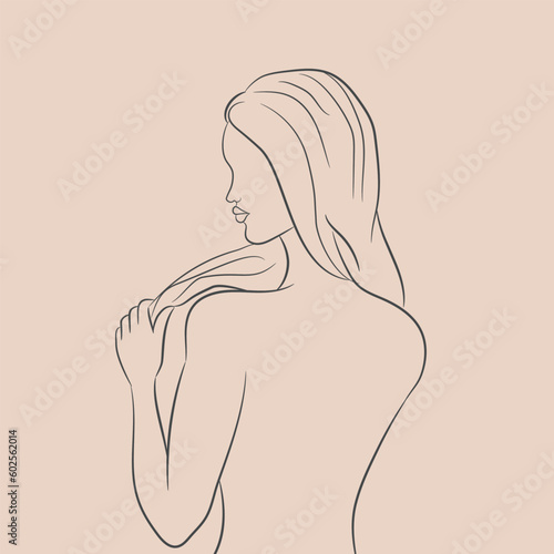 Abstract female outline on gray background. Abstract women beauty. Female body and femininity. Hand drawn vector art