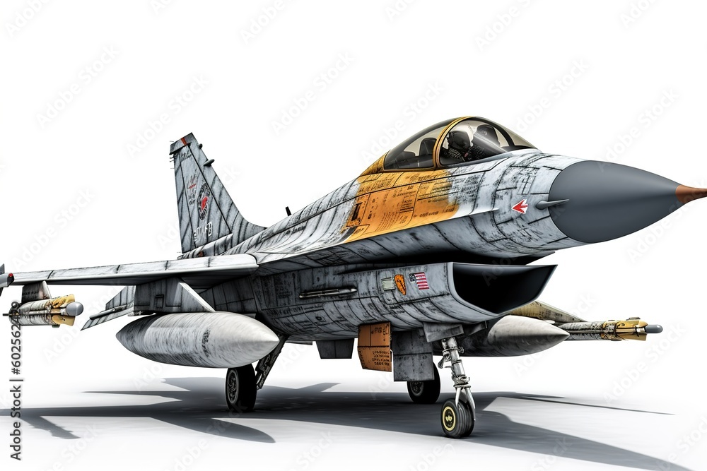 Fototapeta premium combat fighter jet isolated on white background. Generated by AI