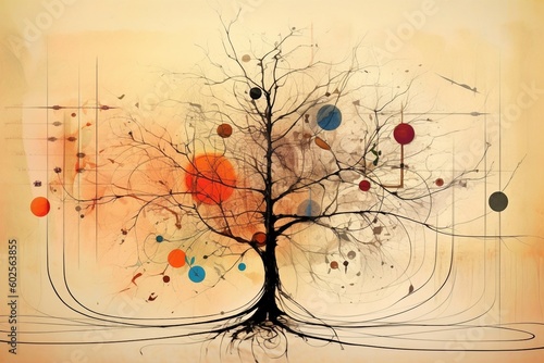 Drzewo abstrakcyjny kolorowy akrylowy obraz Generative AI © ArtPainting