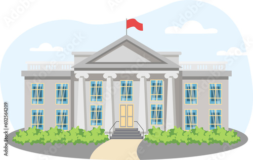 Government illustration. Building, flag, window, door. Editable vector graphic design.