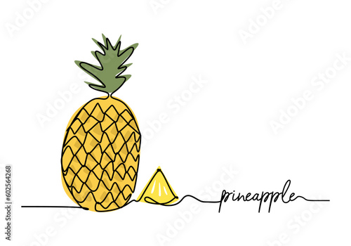 Pineapple continuous one line drawing, fruit vector illustration.
