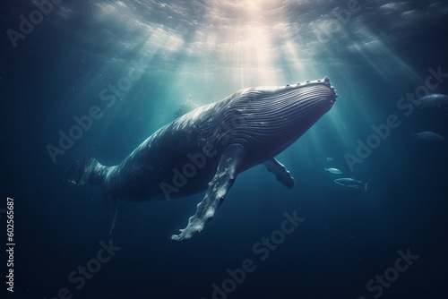 whale swimming in the sea. Generative AI © Andreas