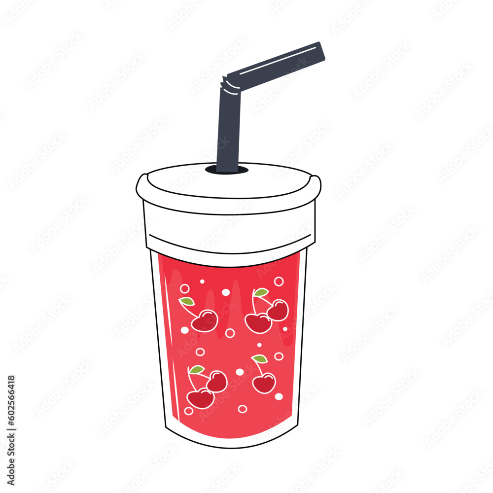 soda can.Fresh sparkling drinks design with cute doodle decoration. Fruit refreshment and soft drinks in glasses. Vector illustration blended smoothie for logo, ads, promotion, marketing, banner.