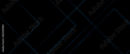 Abstract modern black background paper cut style with black and blue line Luxury concept, abstract luxury blue geometric random chaotic lines with many squares and triangles shape on black background 