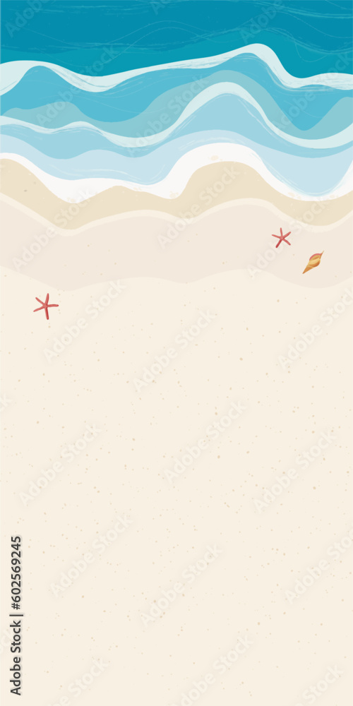 vector illustration of a summer day for the background of summer time and summer vibes, the background of a tropical beach. sand and waves - obrazy, fototapety, plakaty 