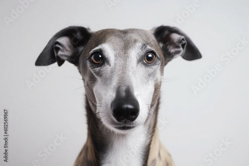 Portrait of Whippet dog isolated on white background. Generative AI