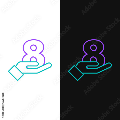 Line 8 March on hand icon isolated on white and black background. International Happy Women Day. Colorful outline concept. Vector