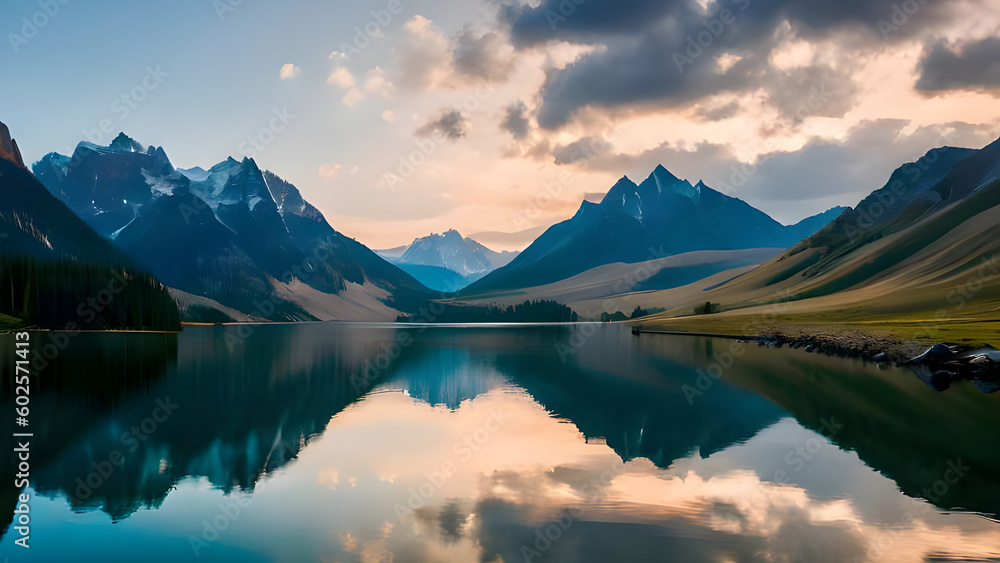 Enchanted Vistas: A Picturesque Lake with Majestic Mountains as its Backdrop