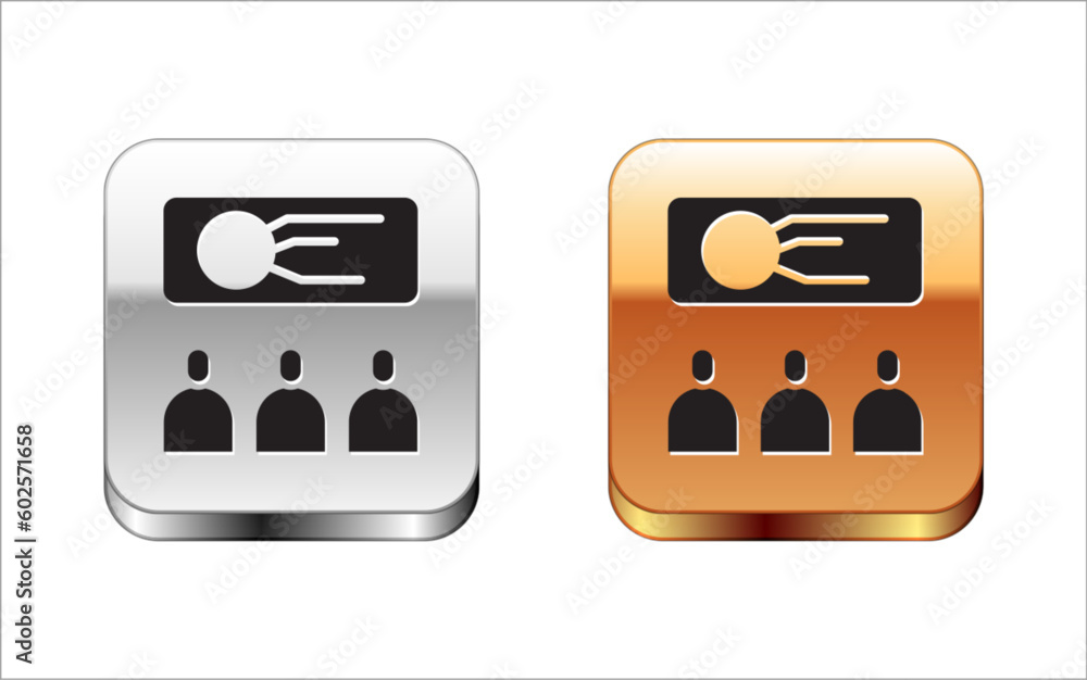 Black Training, presentation icon isolated on white background. Silver-gold square button. Vector Illustration Black Training, presentation icon isolated on white background. Silver-gold square button. Vector Illustration
