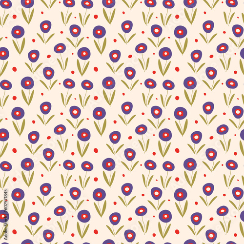 A pattern with a blue flower on a light background. Floral Pattern in Retro Style.