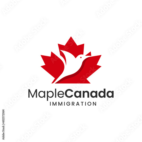 Unique logo combination of maple leaf and bird. This logo is very suitable for use for immigration offices in Canada.