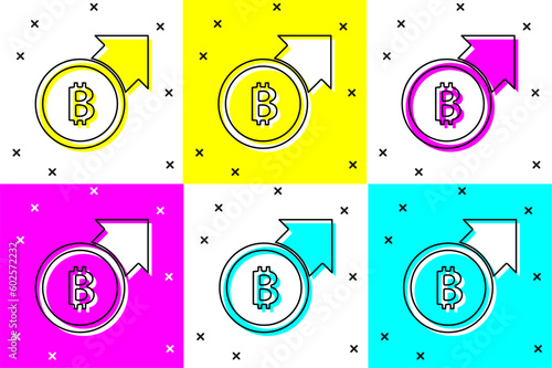 Set Financial growth and bitcoin coin icon isolated on color background. Increasing revenue. Vector