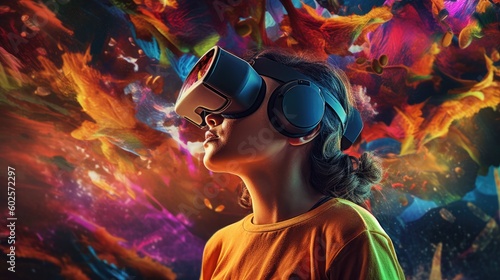 Virtual reality world in vibrant colors. Generative AI
