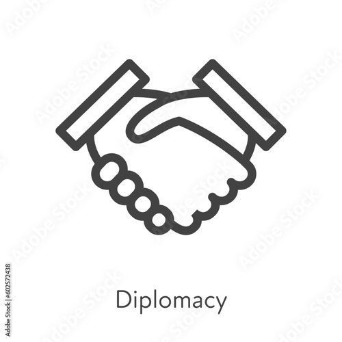 Outline style ui icons soft skill for business collection. Vector black linear illustration. Diplomacy. Handshake agreement symbol isolated on white. Design for corporate training