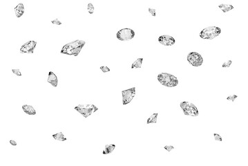 Lots of shiny diamonds falling on. transparent background