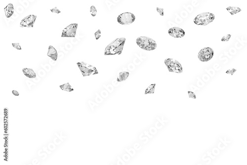 Lots of shiny diamonds falling on. transparent background