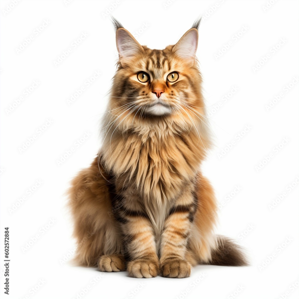 Red Maine Coon cat isolated on white background
Red Maine Coon cat isolated on white background