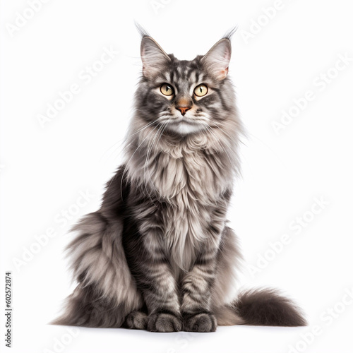 Beautiful Maine Coon cat isolated on white background 