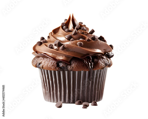 Chocolate cupcake isolated on transparent background. PNG format