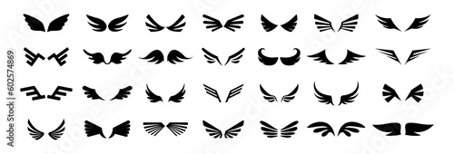 Set of black bird wings. Black bird wings collection