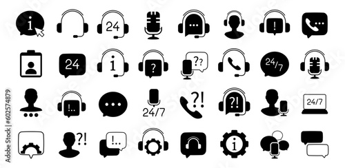 Set of black support service icons. Support service icon collection