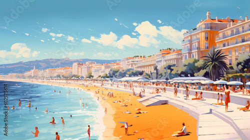 Illustration of beautiful view of the city of Nice, France
