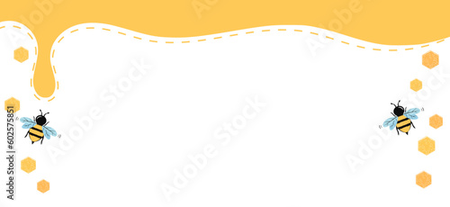Honey drops and bee cartoons on white background vector illustration.